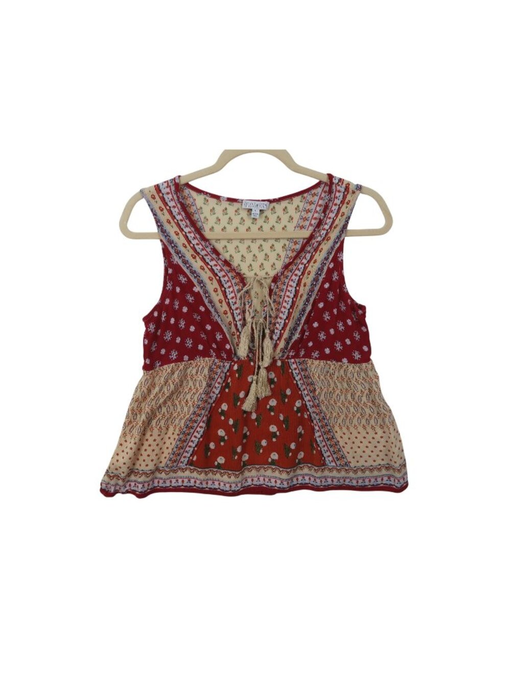 Patrons Of Peace M Boho Sleeveless Top Red Floral Print Hippie